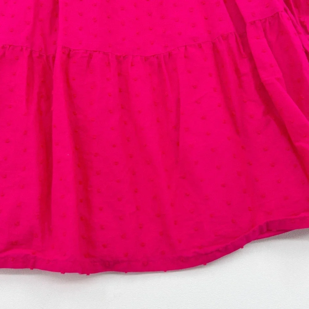 Girls Smocked Tiered Swiss Dot‎ Dress Pink Long Sleeve Zac Posen ZAC Kids M 7-8